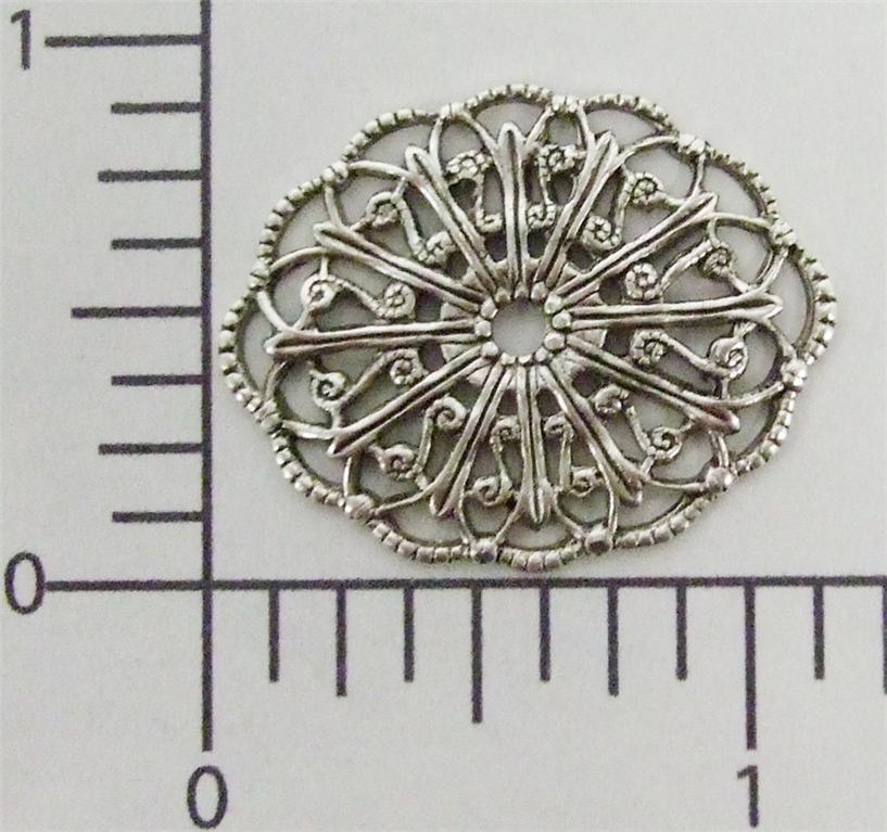 24774 – 2 Pc Victorian Oval Filigree Jewelry Finding Matte Silver Oxidized