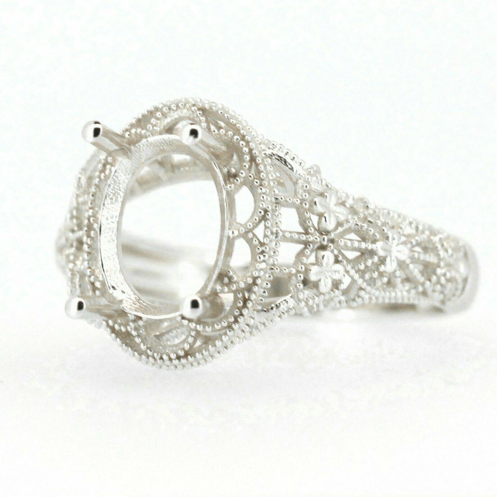 Filigree Sterling Silver Semi Mount Ring Setting Oval OV 9x7mm Vintage Repro