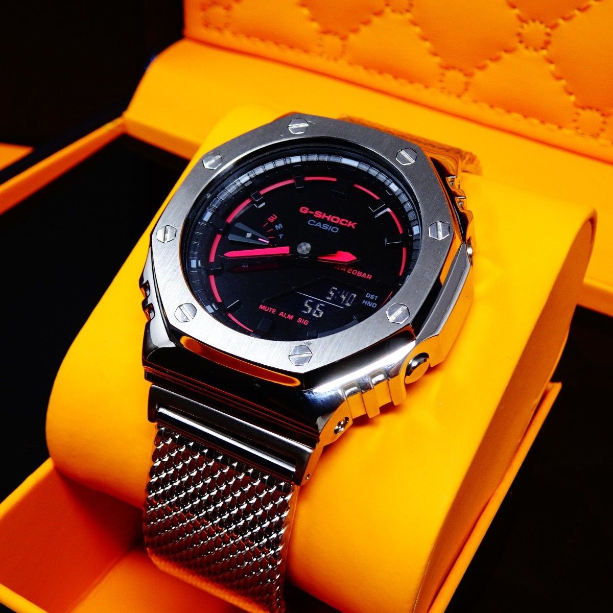 Brand New G SHOCK Custom Watch Includes GA2100k Body Stainless Silver Bezel Shar
