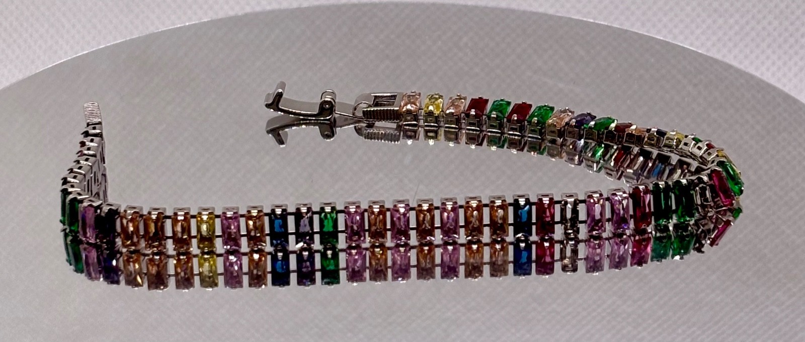 Multi – color tennis bracelet baguette cut simulated stones