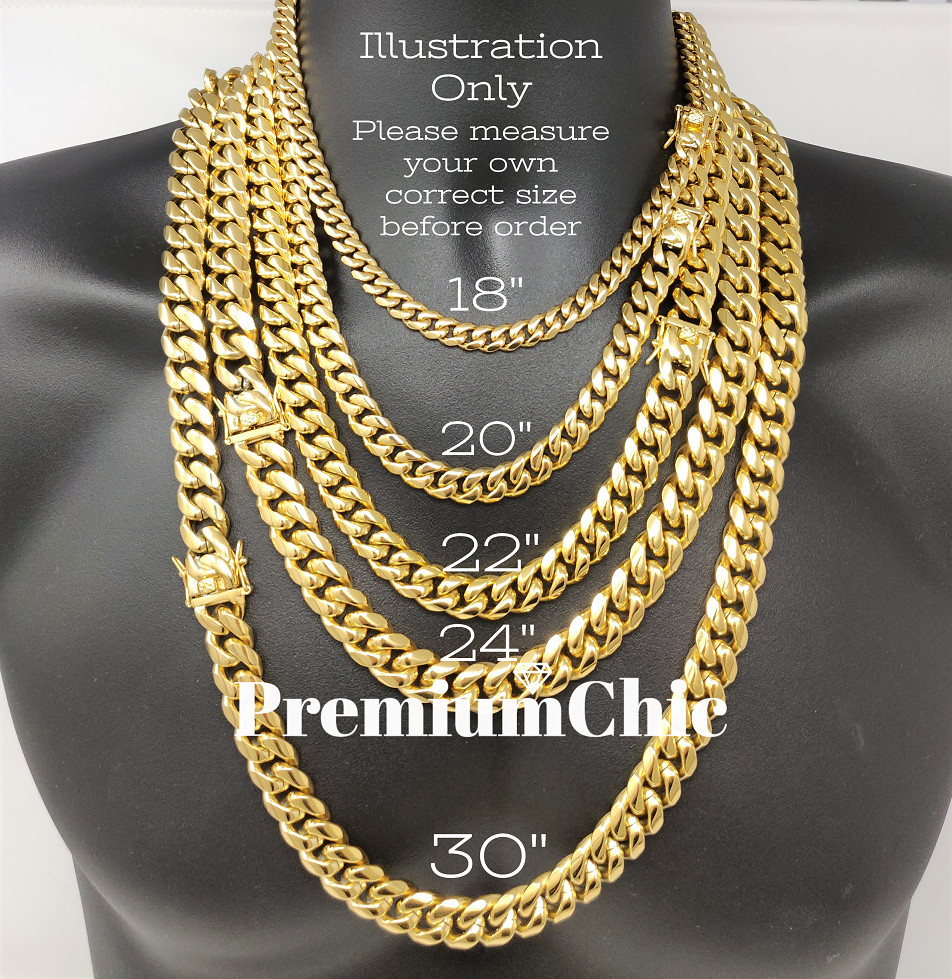 COMBO SET Mens Miami Cuban Link Bracelet & Necklace Gold Plated Stainless Steel