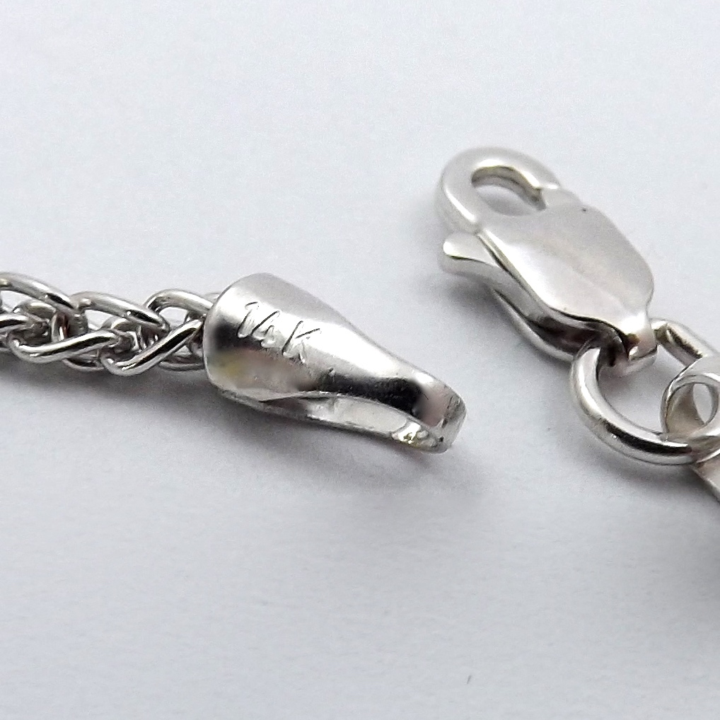 14k White Gold Round Wheat Link Pendant Chain Necklace 18in 7gr 2mm New