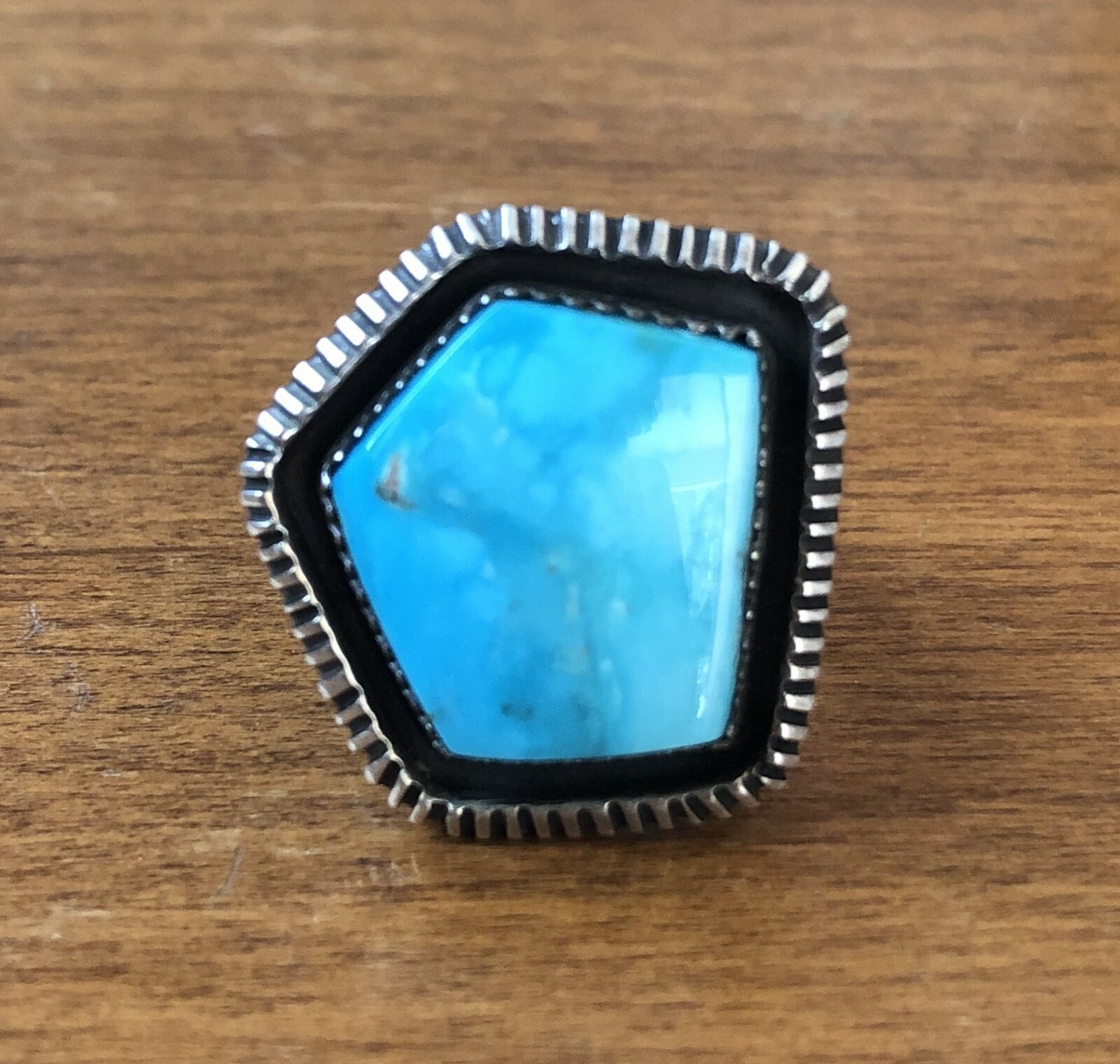 Sterling Silver TURQUOISE RING size 8.5 BEAUTIFUL BLUE Pentagon Shaped