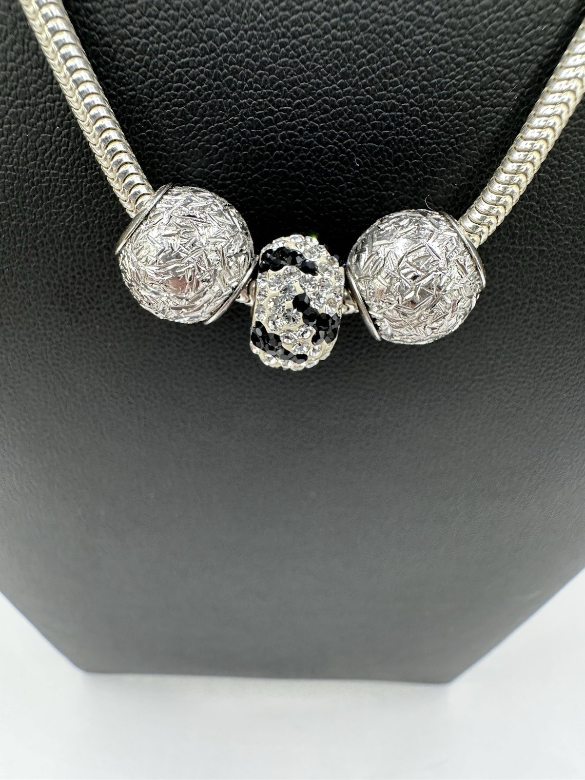 Sterling Silver 925 Snake Chain with Crystal And Silver Barrel Slide Charms RCI