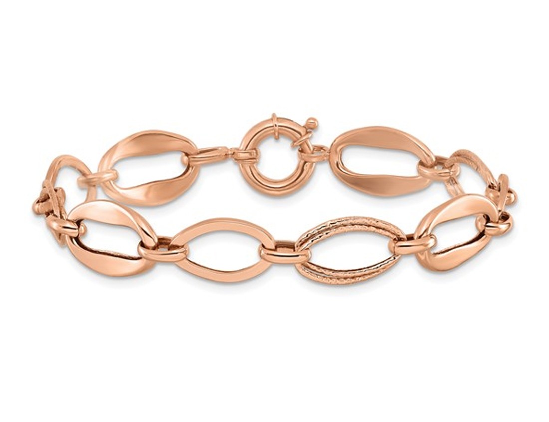 Ladies 10K Rose Gold Polished and Textured Link Bracelet (7.5 Inches)