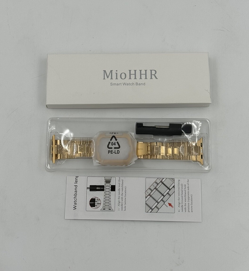 MioHHR Gold Stainless Steel Band and Case Compatible Apple Watch Bands 42mm 44mm