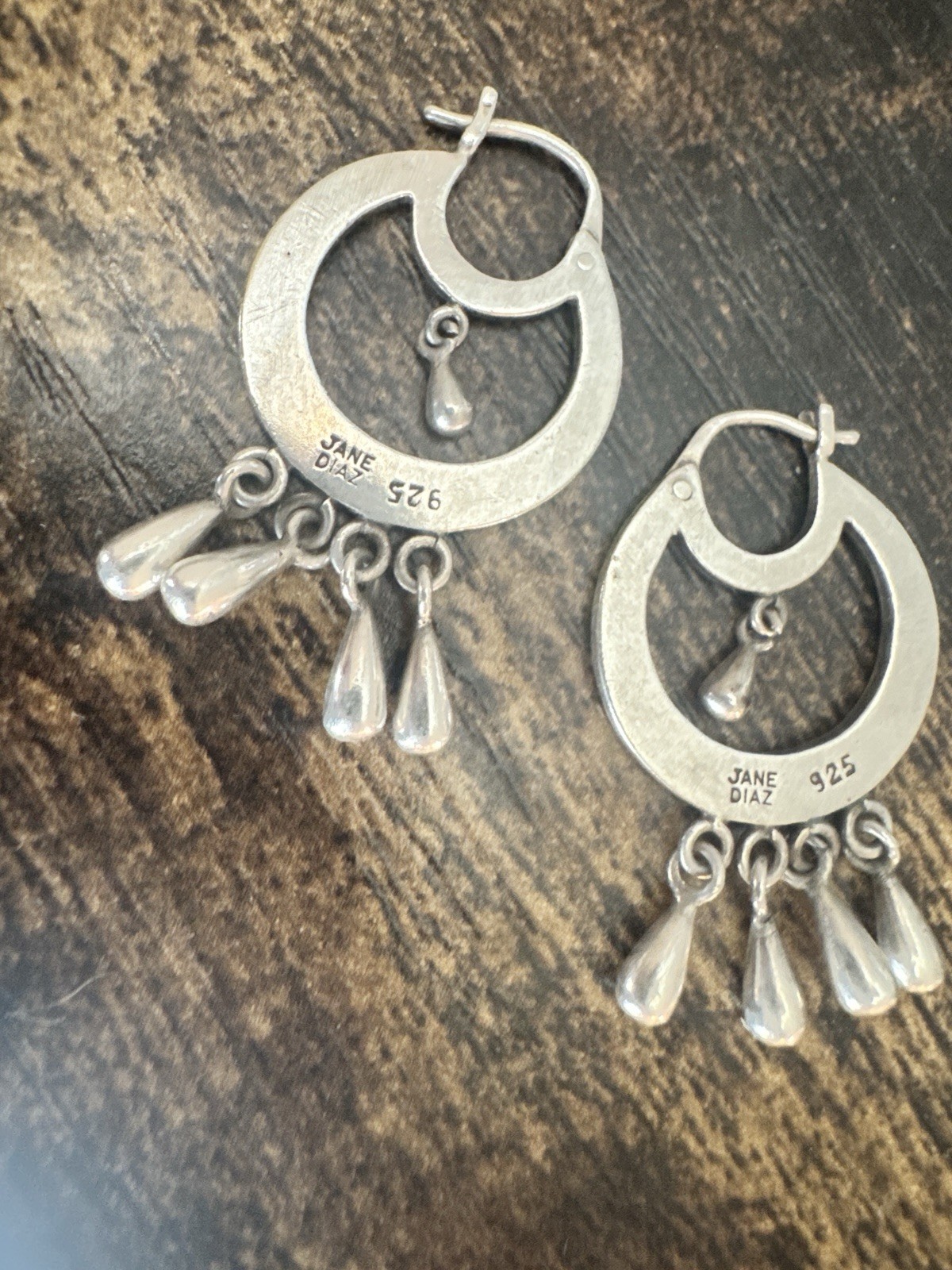 Jane Diaz 925 Sterling Frida Kahlo Hoop Earrings with Solid Tear Drop Dangles