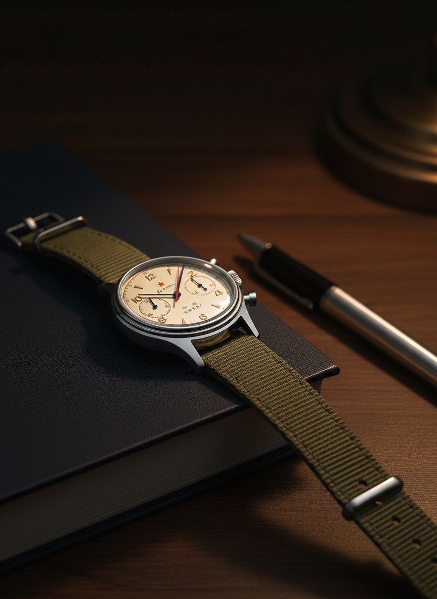 Seagull 1963 Chronograph — ST1901 Manual Wind, Beige Dial, NATO, D304