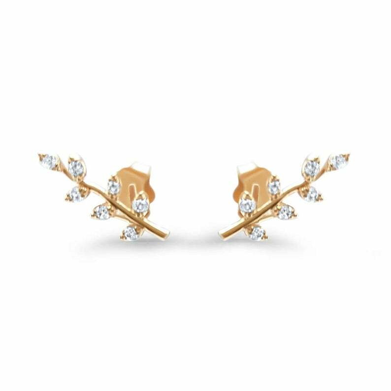 1ct Round Cut Lab-Created Moissanite Lead Vine Stud Earrings Rose Gold Plated