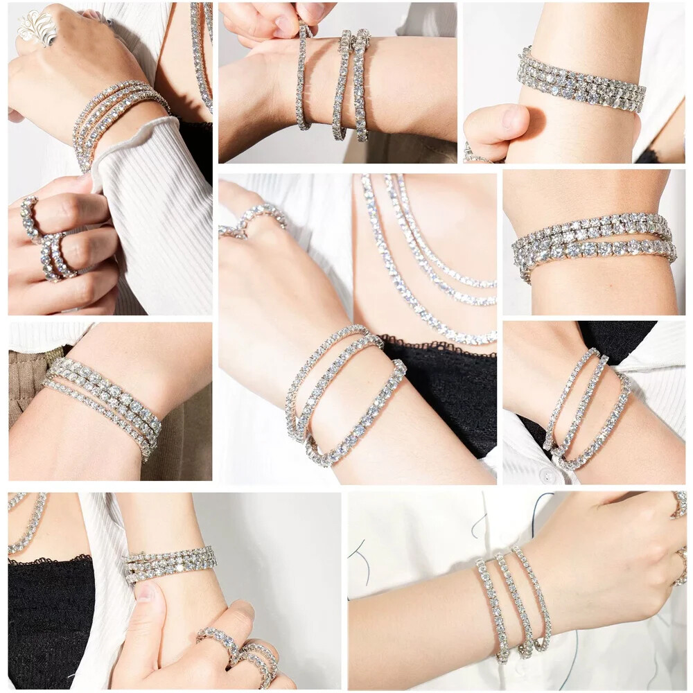 Tennis Bracelet GRA MOISSANITE Passes Tester 2-6.5mm SOLID 925 Sterling Silver