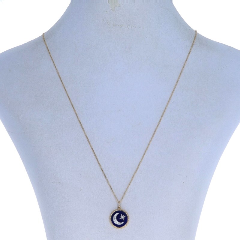 Yellow Gold Lapis Lazuli & Diamond Crescent Moon & Star Necklace 14k Adjustable