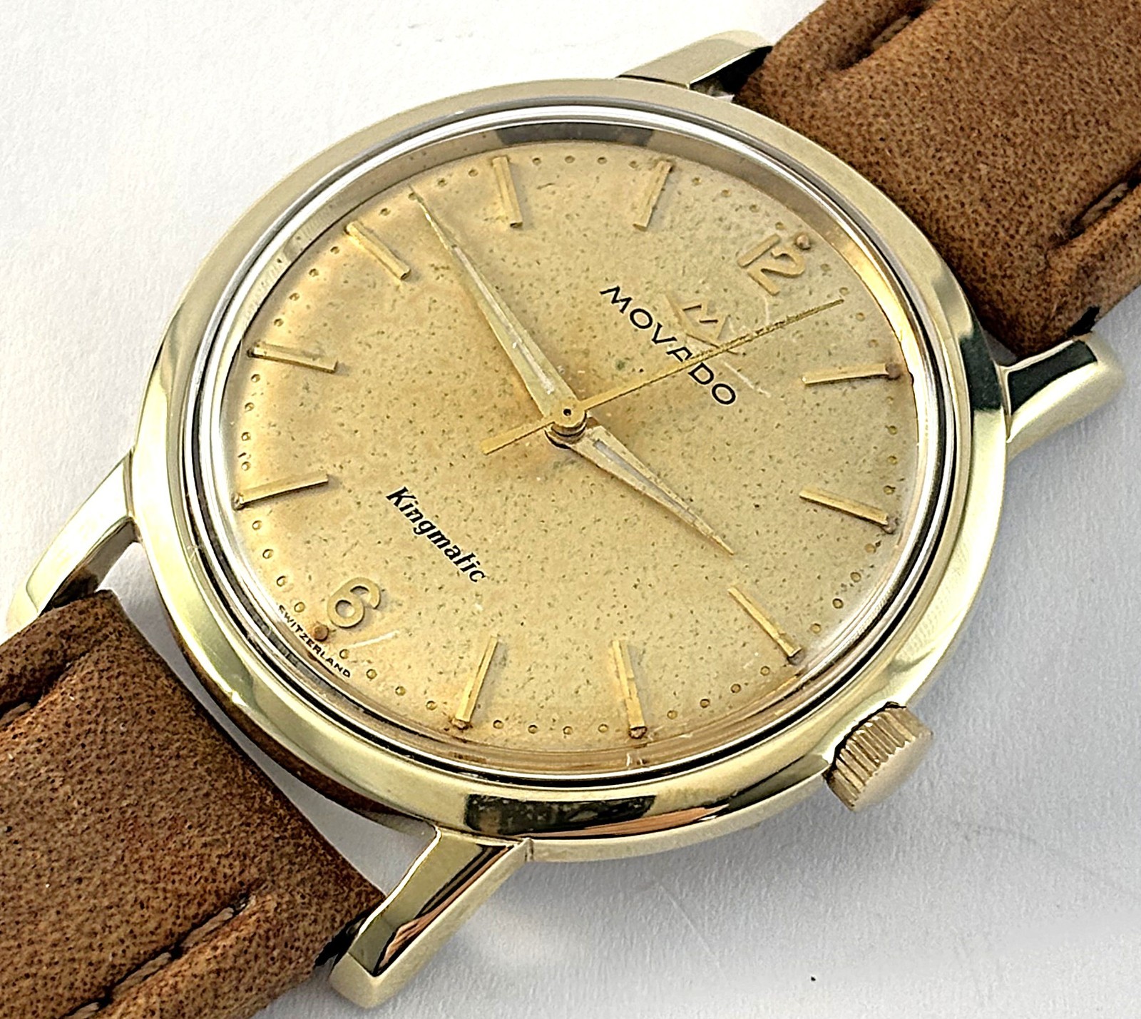 Vintage Movado Kingmatic Sub Sea 14K Gold Capped Automatic Mens Watch 28J 1950s