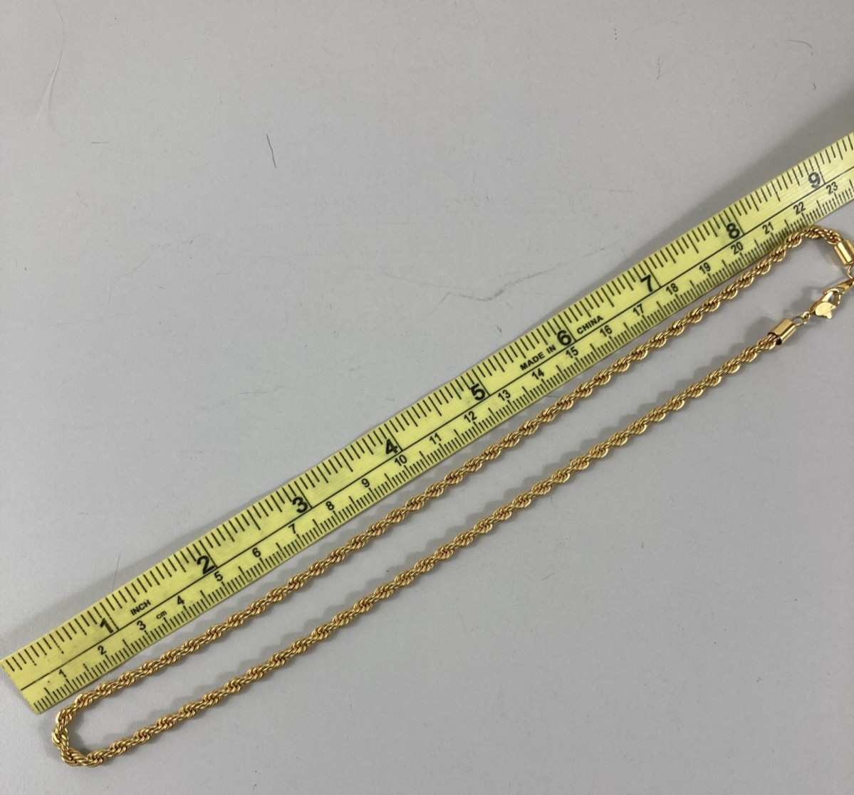 Goldtone Twisted Rope Chain Necklace 18″ Long Marked Korea Lobster Clasp