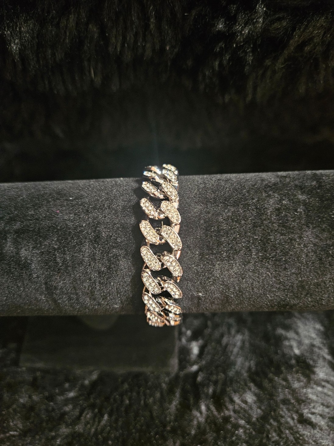 CUBAN LINK CUBIC ZIRCONIA ENCRUSTED STERLING/STAINLESS 7.36 inch BRACELET