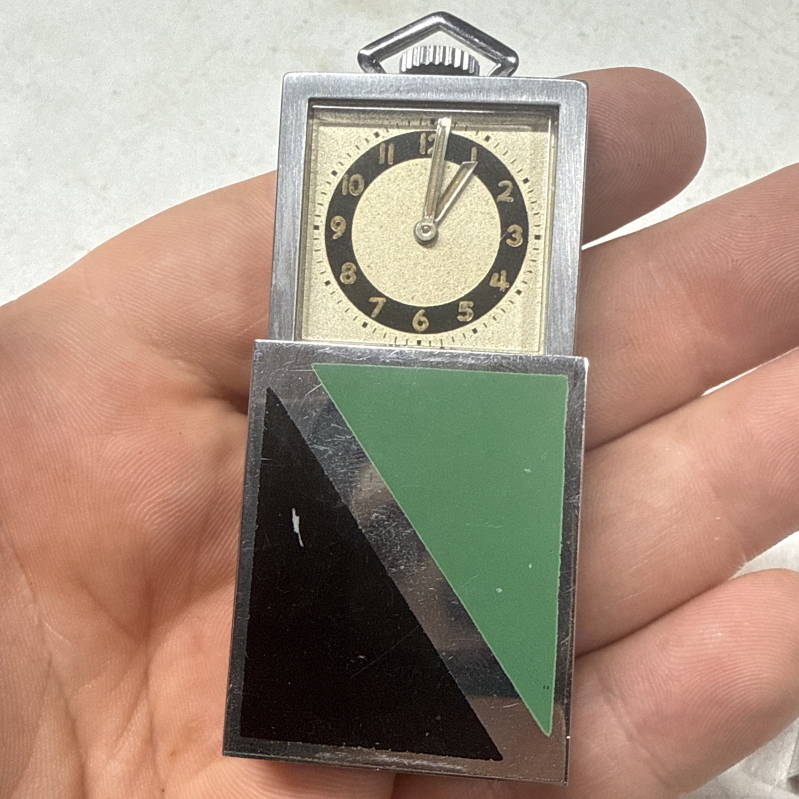 2 Vintage Art Deco Ingersoll Compact Travel Chrome Watch USA Works READ