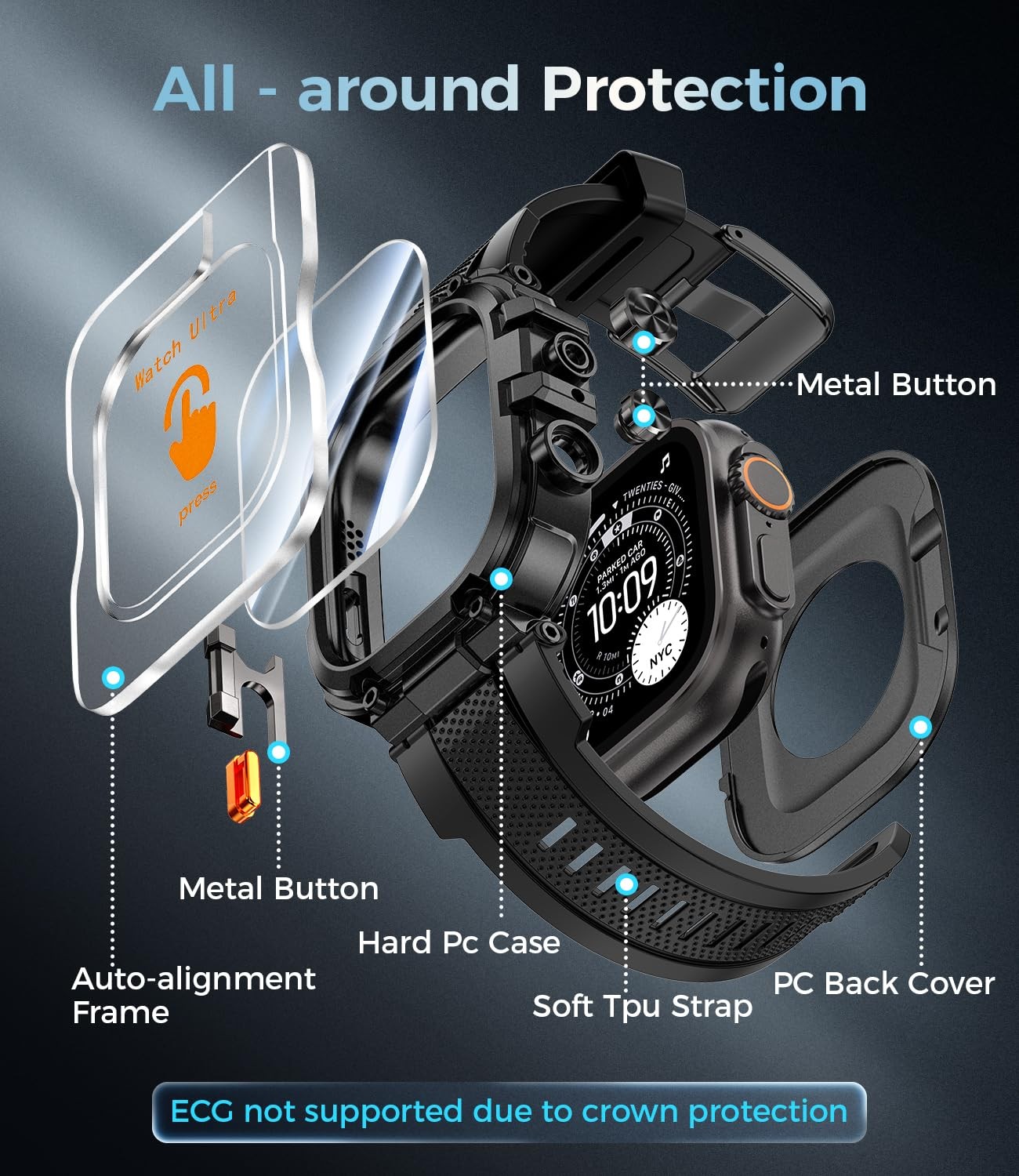 Goton Rugged Case with Band for Apple Watch Ultra 3/2/1 49mm, Military Grade …