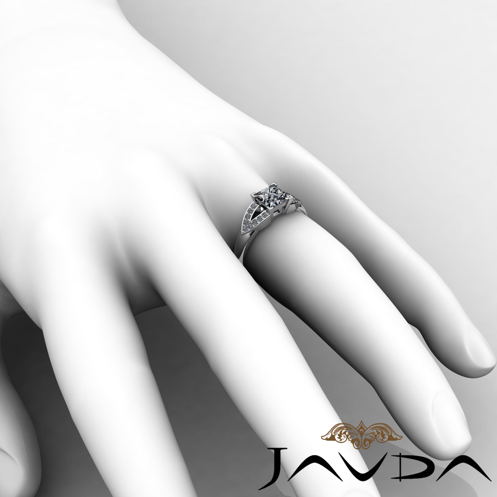 Princess Diamond V Shaped Shank Engagement Pave Ring GIA Certified G SI1 1.25 Ct