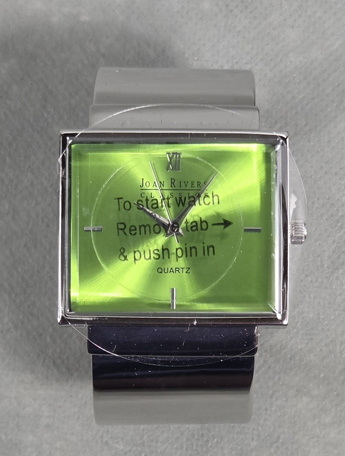 JOAN RIVERS Classic Collection LIME GREEN Quartz CUFF Silvertone WATCH #V377