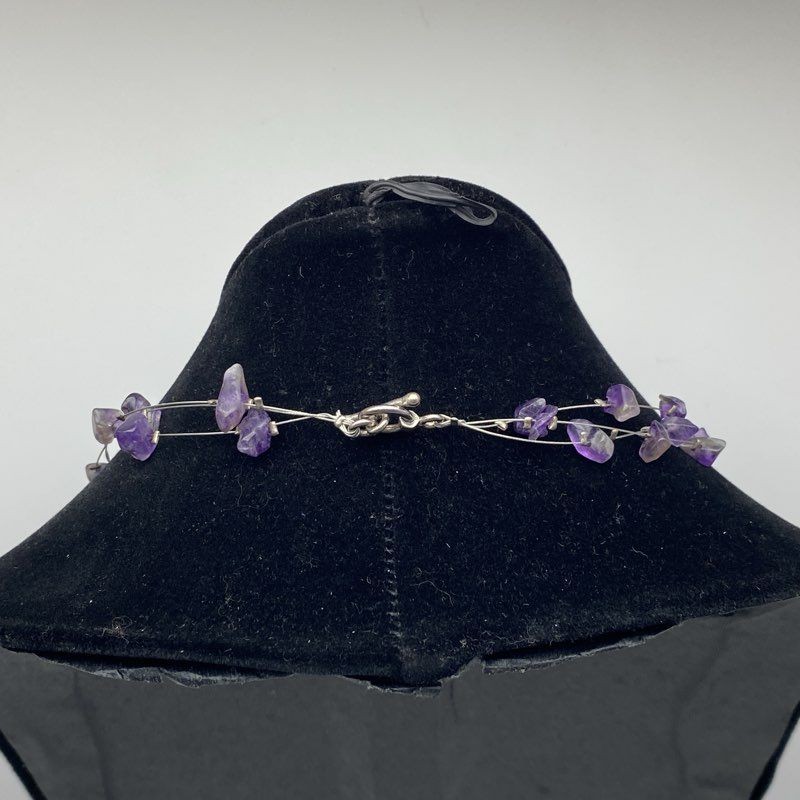 Sterling Silver 925 Amethyst Chip Triple Strand Floating Illusion Necklace 18″