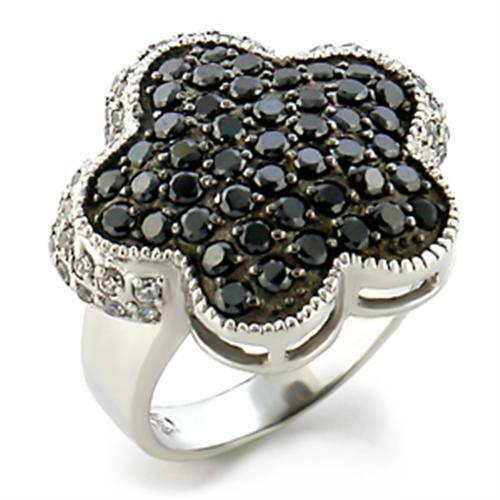 9W099 – Rhodium + Ruthenium Brass Ring with AAA Grade CZ in Jet