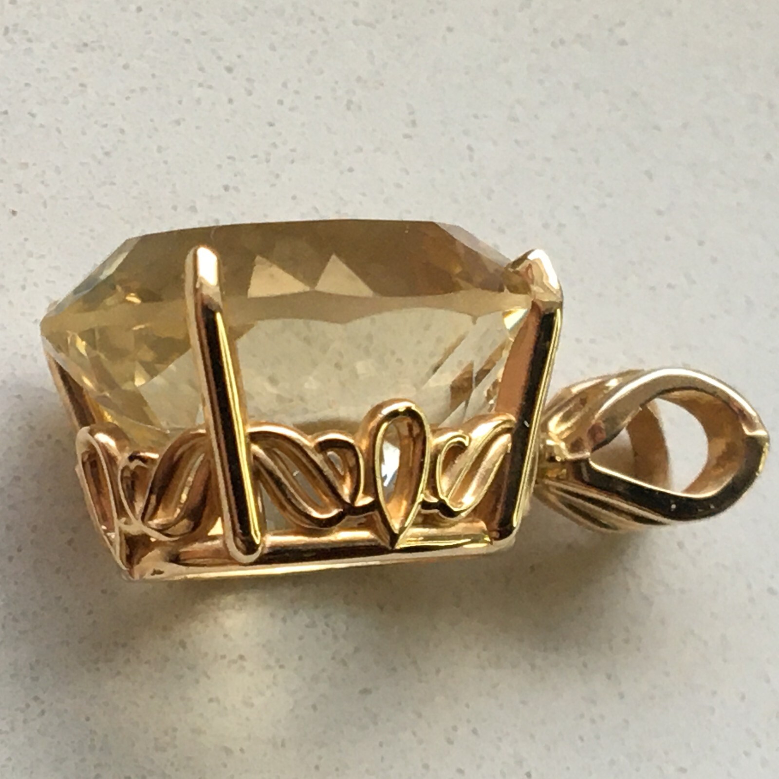 17 Carat Yellow Topaz Cushion Cut Pendant 14k Gold
