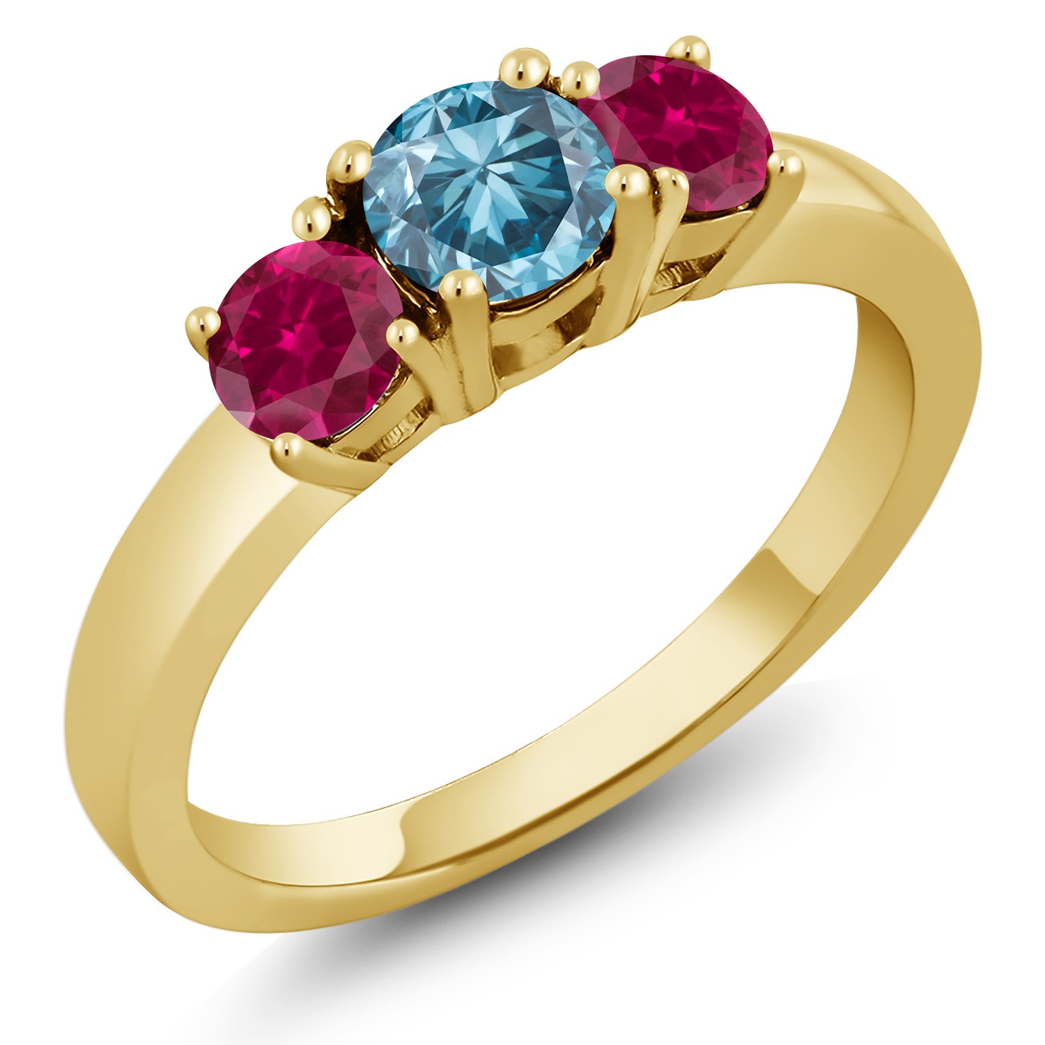 18K Yellow Gold Plated Silver Blue Lab Grown Diamond and Created Ruby