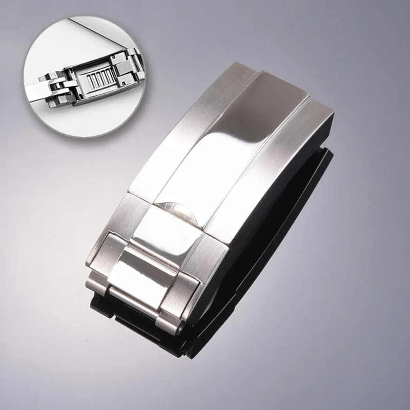 Steel Watch Band Glidelock Slider Buckle Fits Rolex Rubber Strap Silver / Black