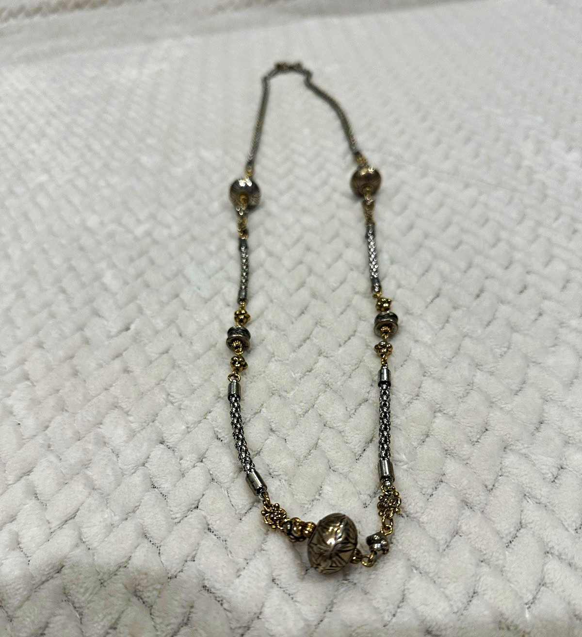 Two-Tone Silver Gold Bar Link Station Chain Necklace Heart Charm Pendant
