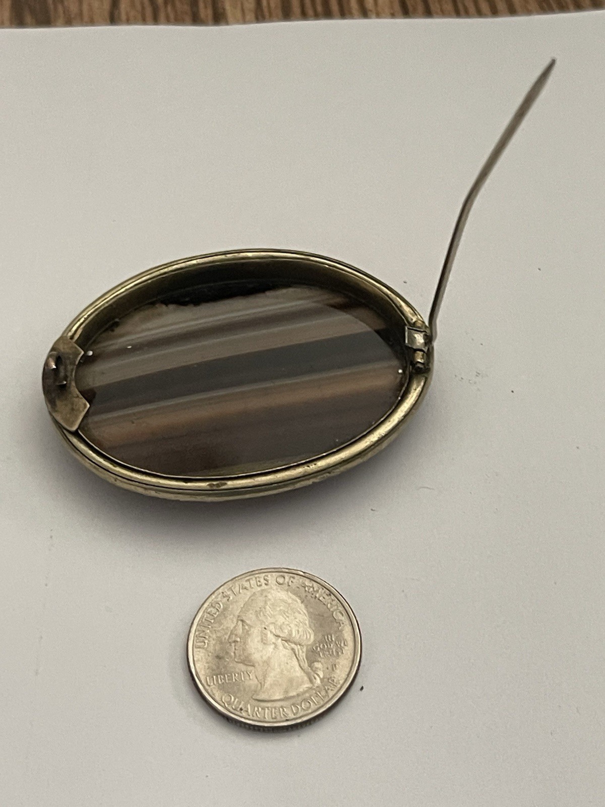 Antique Victorian Brown, Black & White Banded Agate in Goldtone Pinchback Brooch
