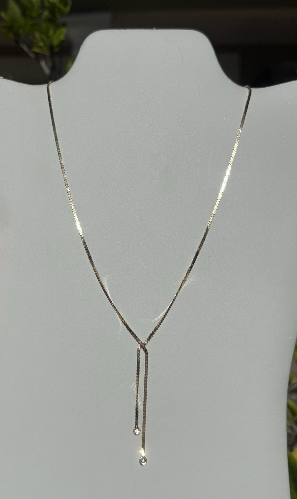 Vintage 14k Solid Yellow Gold Serpentine Lariat Necklace w/Diamonds 4.5g,18.5in