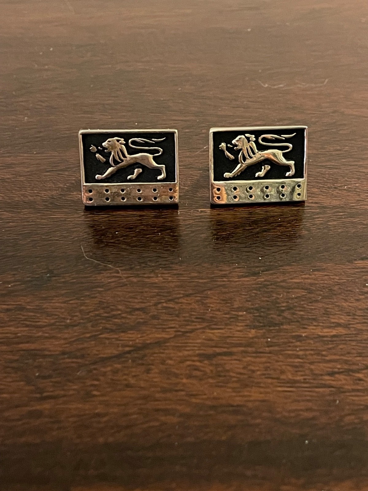 Pair of Passant Lion Coat of Arms Vintage Cuff Links