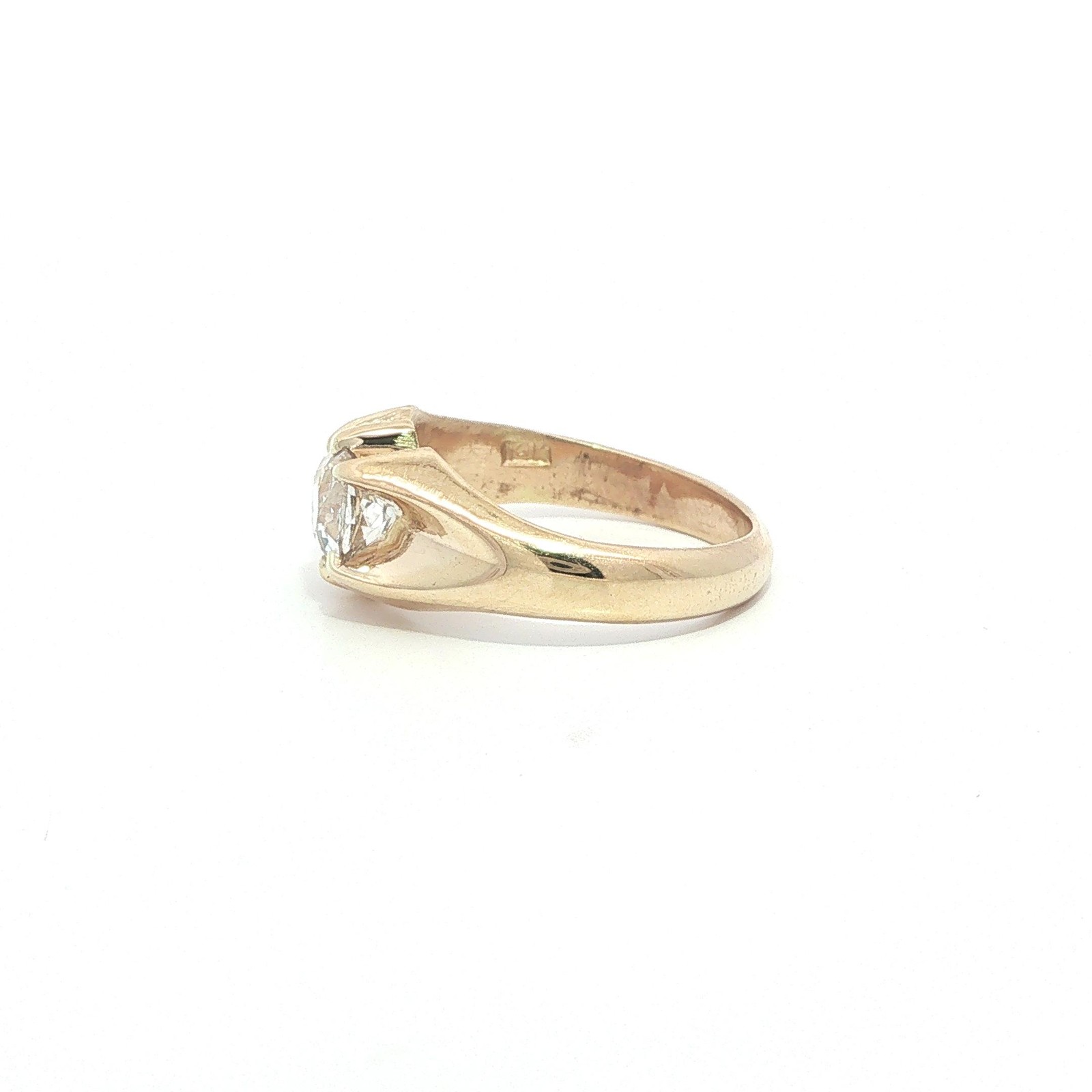 Antique Solid Gold 1.16ct F VS2 Old Mine Cushion Belcher Diamond Solitaire Ring