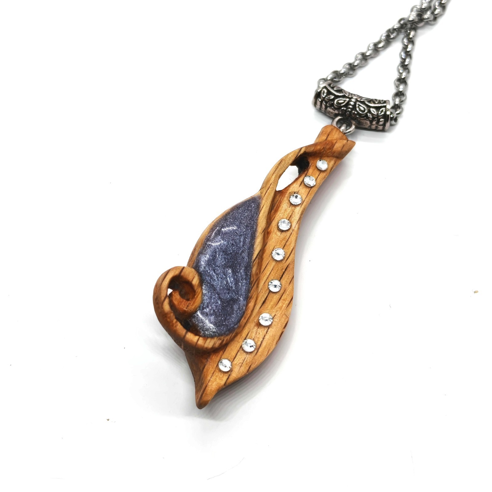Handcarved Oak Wood Resin Musical Note Necklace Stainless Steel Chain Jewelry