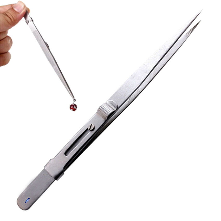 Diamond Stone Tweezers Locking Jewelry Tweezer Slide Lock Medium Tip