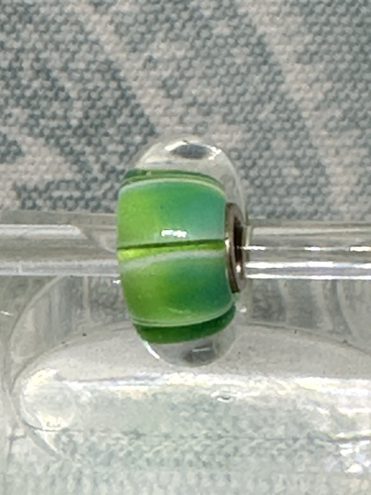 Authentic Trollbeads OOAK Aqua & Lime Faded Stripe on CC, New (40.0)
