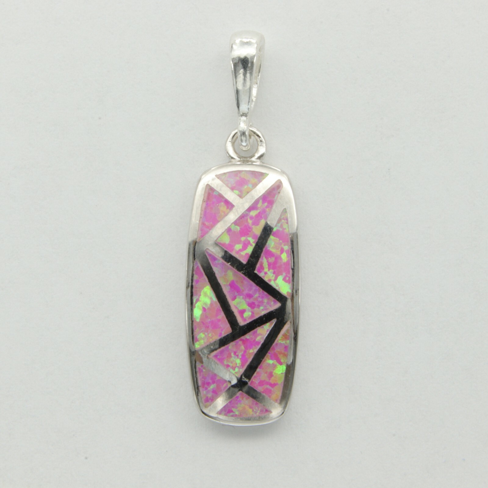 Unique Pink Square FIRE OPAL Pendant – 925 STERLING SILVER – Rhodium #1