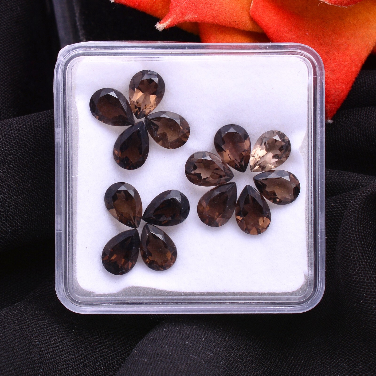 VVS 14 Pcs Natural Smoky Quartz 7mm*5mm Pear Cut Sparkling Loose Gemstones Lot