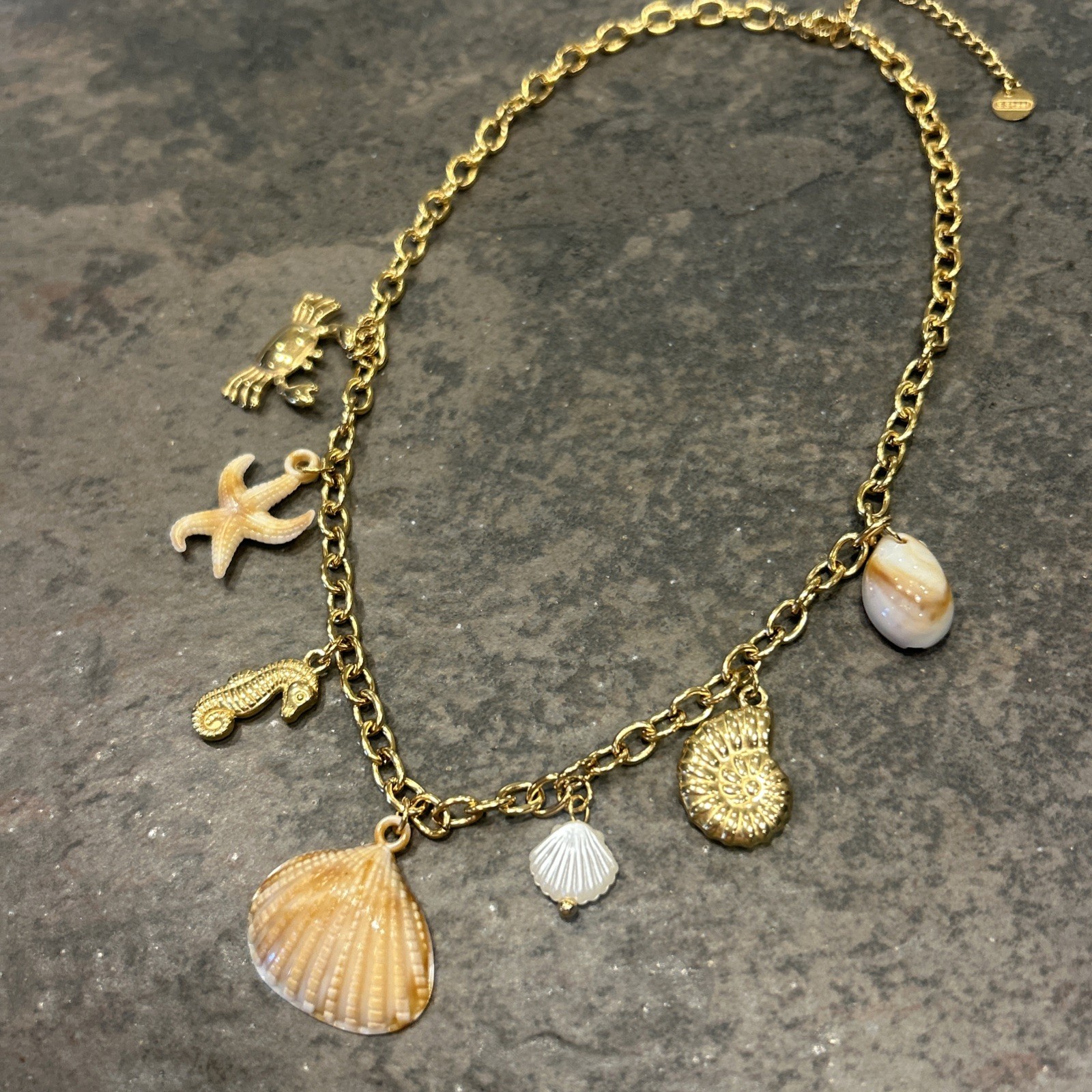 NWT Beach Theme Dangle Charm Necklace In Stainless Steel