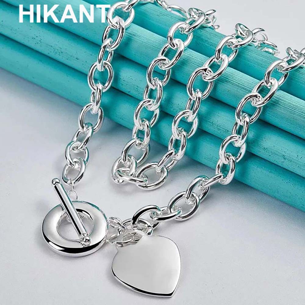 925 Sterling Silver Basic Chain Heart Pendant Women Necklace Fashion Jewelry