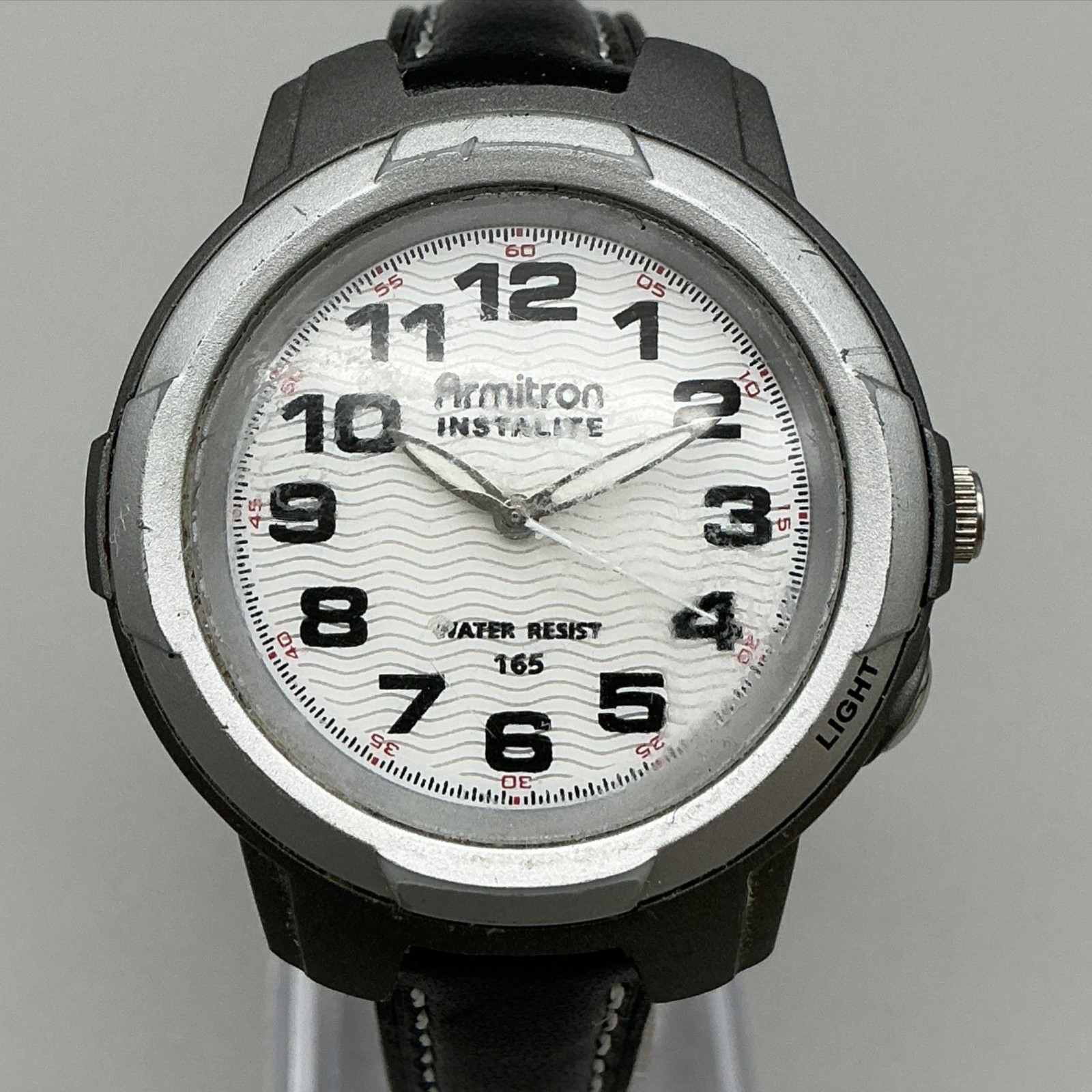 Armitron Instalite 204014 Mens Watch 39mm White Dial Black Leather New Battery