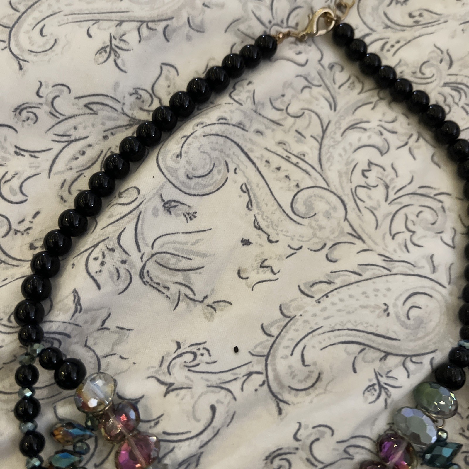 NWT Dena G MultiColored Crystal and Black Beaded Double Strand Statement Necklac