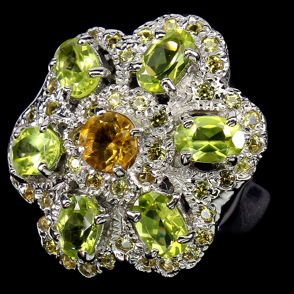 925 Sterling Silver Ring Oval Peridot Citrine Sapphire Gemstone Jewelry Size 7