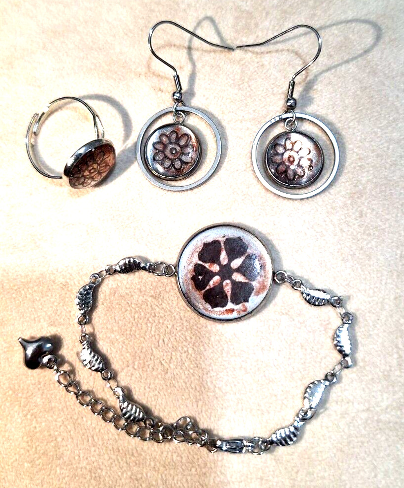 Resin Bracelet, Earings, Ring For Women Silver Chain Handmade Gift Decoration