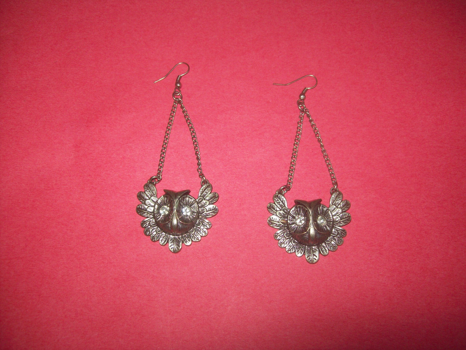 VINTAGE EARRINGS RETRO STYLE 3 1/2 INCHES LONG-OWL HEAD NICE