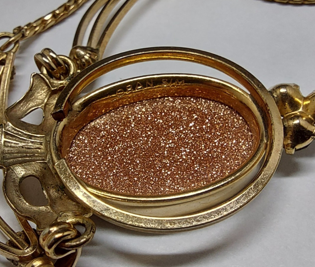 Vintage 1/20 12k Gold Filled Goldstone Sandstone Lavalier Necklace
