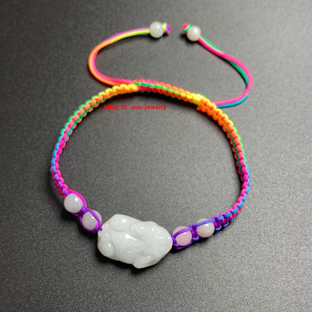 Natural Jadeite Bracelet Grade A Jade Rich Pixiu Multicolor Cord Bracelet