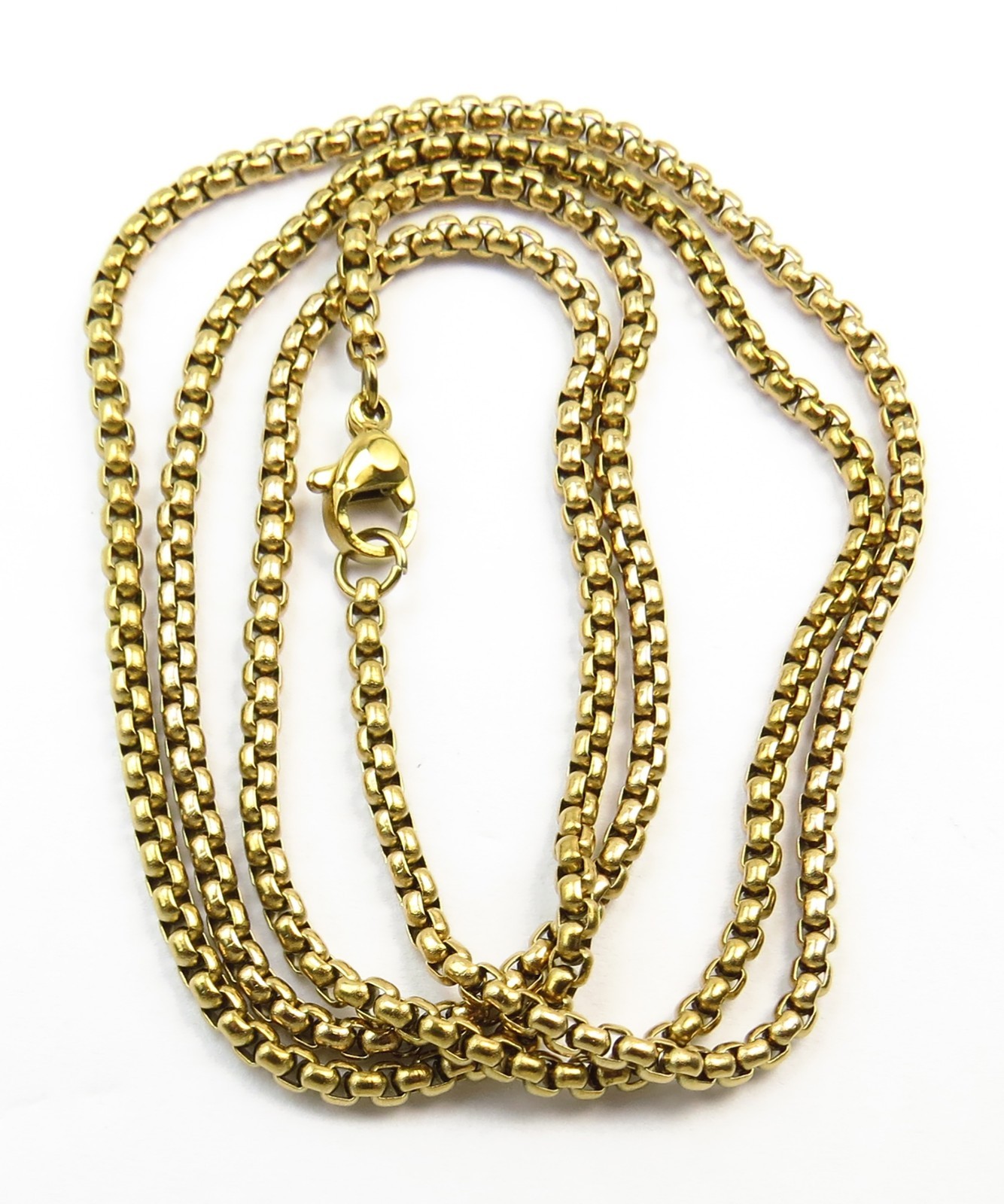 Golden Stainless Steel Chain, Box Link, 22″, Lobster Claw Clasp