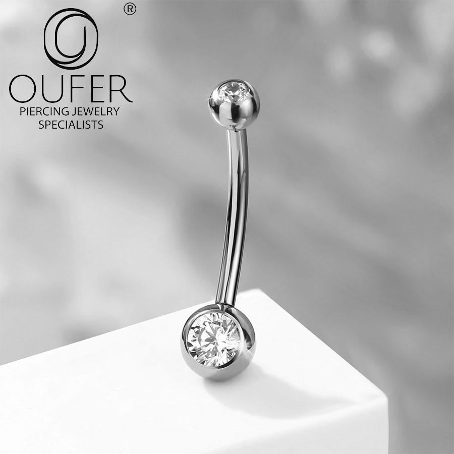 Belly Button Ring G23 Titanium CZ 14G Curved Barbell Navel Body Piercing Jewelry