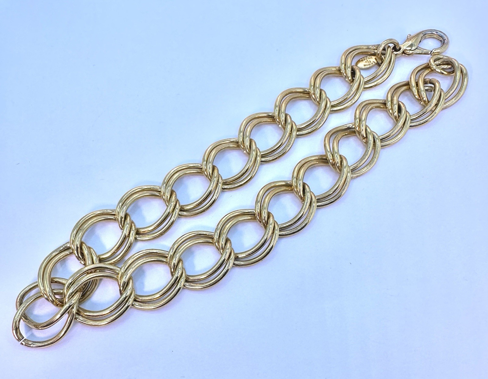 Erwin Pearl Signed Gold Tone Double Links Chunky Choker Necklace# 24- 26