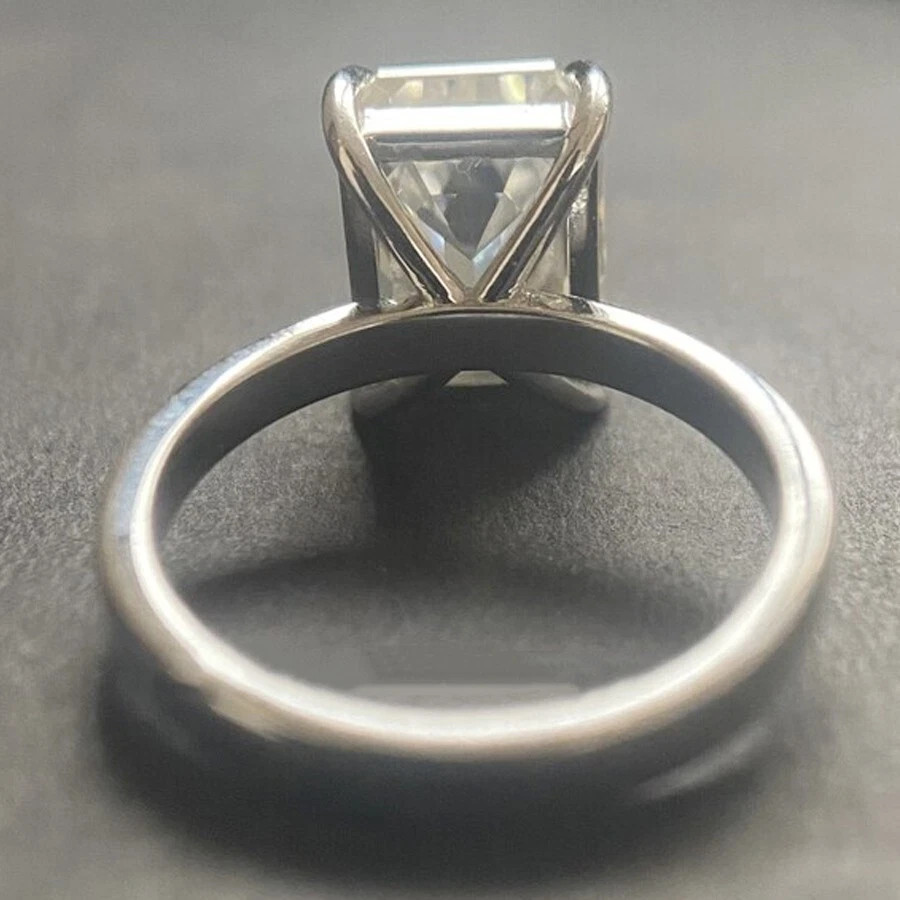 3.66 Ct Emerald Cut Moissanite Solitaire Engagement Ring 14K White Gold Plated